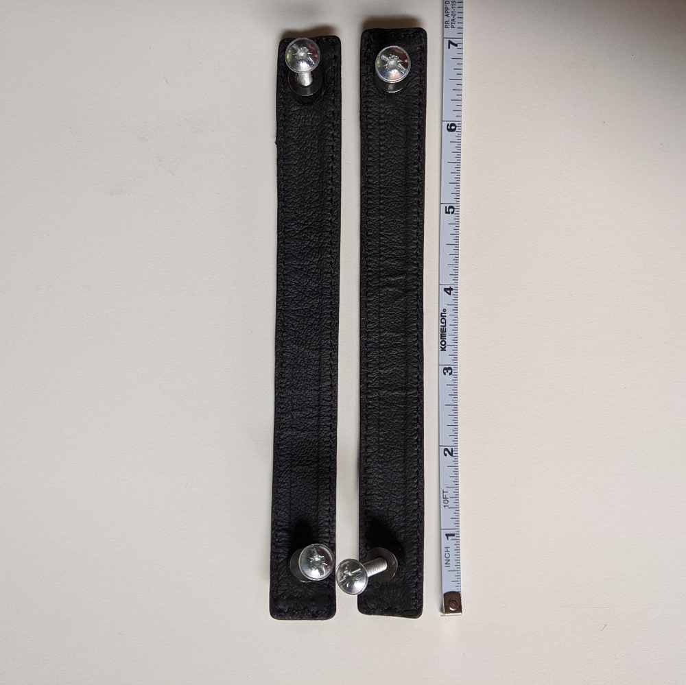 CB2 Black Leather Hardware Cabinet Pulls - Set of 2